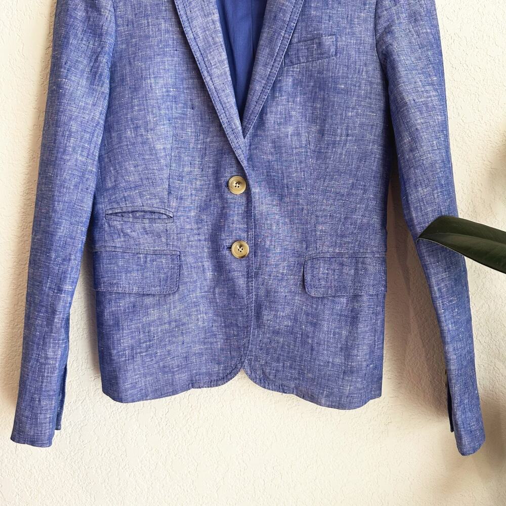 J Crew Womens School Boy Linen Blazer Size 0 Blue Preppy Coastal Old Money Work - Picture 3 of 8